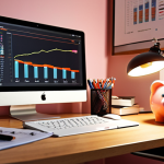 Smart Budgeting for Digital Creators**

*   Prompt: "Cozy home office, digital creator working on a laptop, financial graphs and charts displayed on a second monitor, a piggy bank on the desk, warm lighting, representing smart budgeting for creative projects."

**