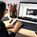 **

"A Turkish content creator working at a desk with a laptop. The screen shows SEO keyword research tools.  She's surrounded by creative tools, highlighting the importance of quality content."

**