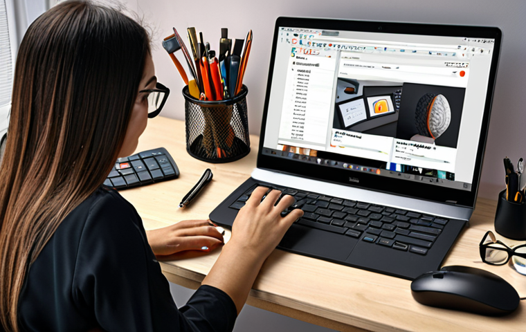 **
"A Turkish content creator working at a desk with a laptop. The screen shows SEO keyword research tools. She's surrounded by creative tools, highlighting the importance of quality content."
**