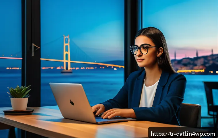 디지털 제작자 운동의 비즈니스 모델 혁신 - A modern digital content creator workspace in Istanbul, featuring a young professional woman wearing...