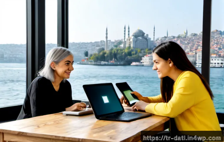 Home 17 디지털 제작자 운동의 인식 변화 - Photorealistic editorial scene in a bright Istanbul co-working studio, a diverse group of Turkish di...